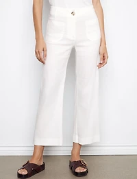 Stretch Linen Blend Wide-Leg  Cropped Pants With Patch Pockets by Charlie B