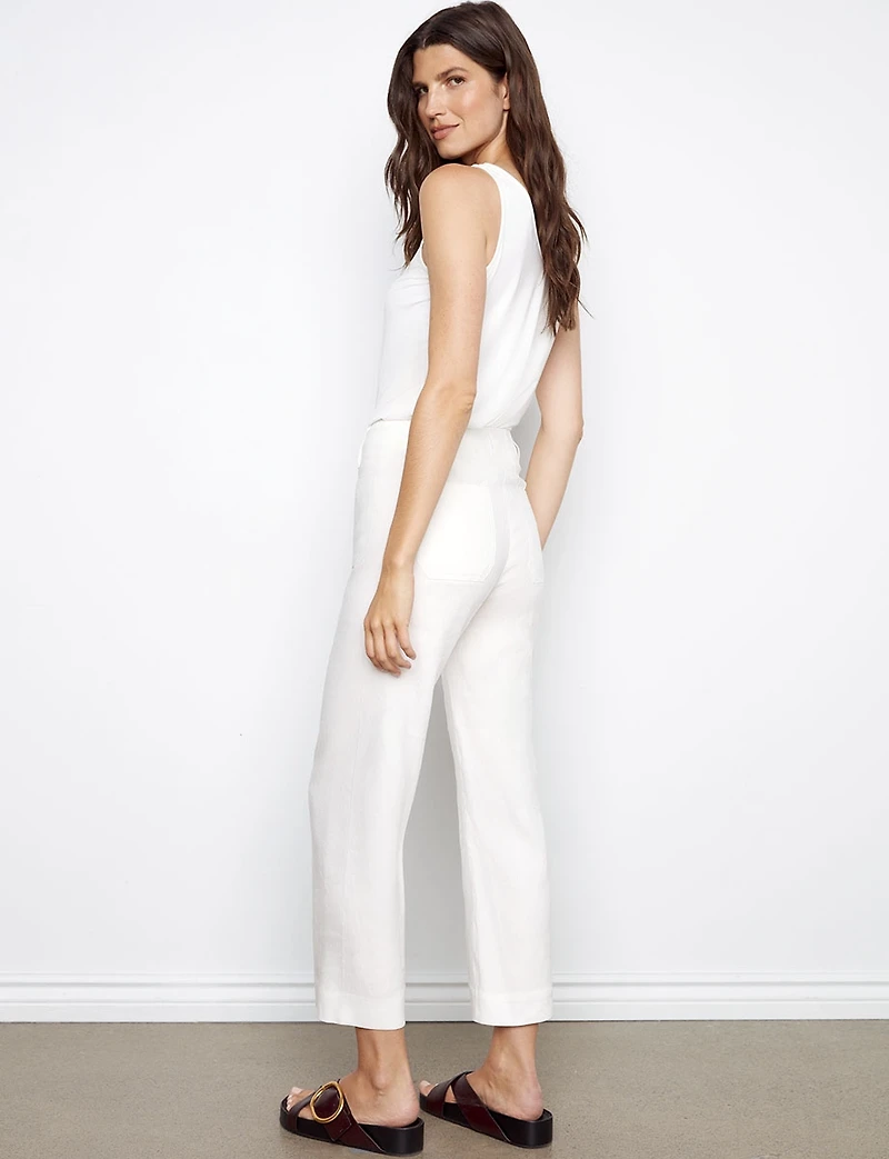 Stretch Linen Blend Wide-Leg Cropped Pants With Patch Pockets by Charlie B
