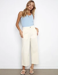 Cropped Straight Fit Stretch Twill Pants with Utility Pockets by Charlie B