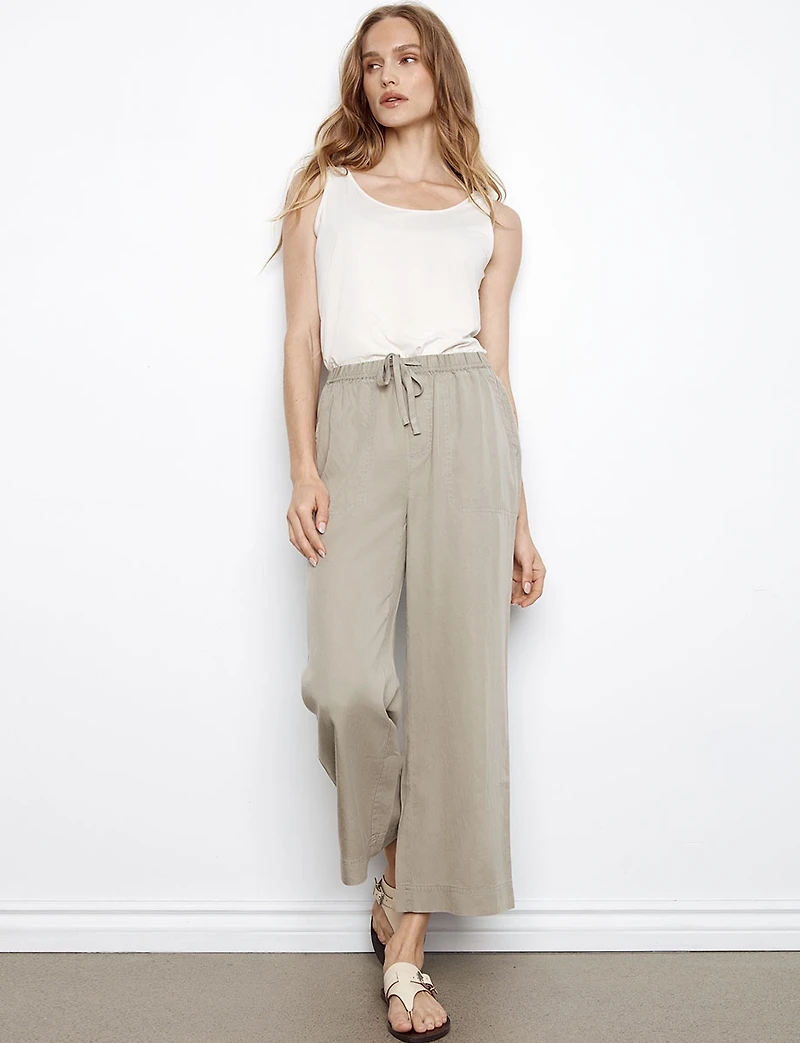 Charlie B Cropped Wide-Leg Jogger Pants With Adjustable Drawstring & Pockets