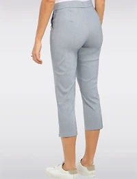 Blue Pinstripe Slim Fit Pull-On Stretch Capri Pants Side Slits & Grommet Details