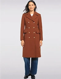 A-line Midi Double-Breasted Gold Button Chevron Wool Blend Coat by Kenneth Cole