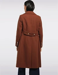 A-line Midi Double-Breasted Gold Button Chevron Wool Blend Coat by Kenneth Cole