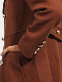 A-line Midi Double-Breasted Gold Button Chevron Wool Blend Coat by Kenneth Cole