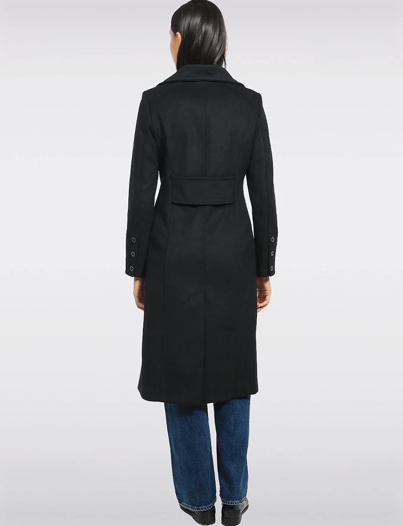 Mid-length A-line High-Collar Single BreastedWool Blend Coat by Kenneth Cole