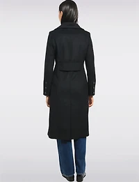 Mid-length A-line High-Collar Single BreastedWool Blend Coat by Kenneth Cole