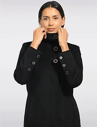 Mid-length A-line High-Collar Single BreastedWool Blend Coat by Kenneth Cole