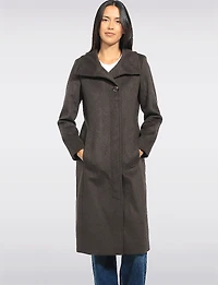 Mid-length A-line High-Collar Single BreastedWool Blend Coat by Kenneth Cole