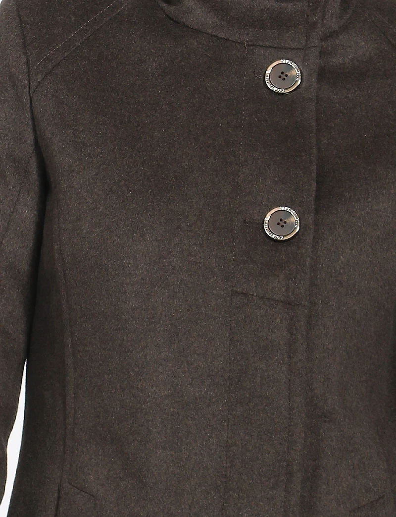 Mid-length A-line High-Collar Single BreastedWool Blend Coat by Kenneth Cole
