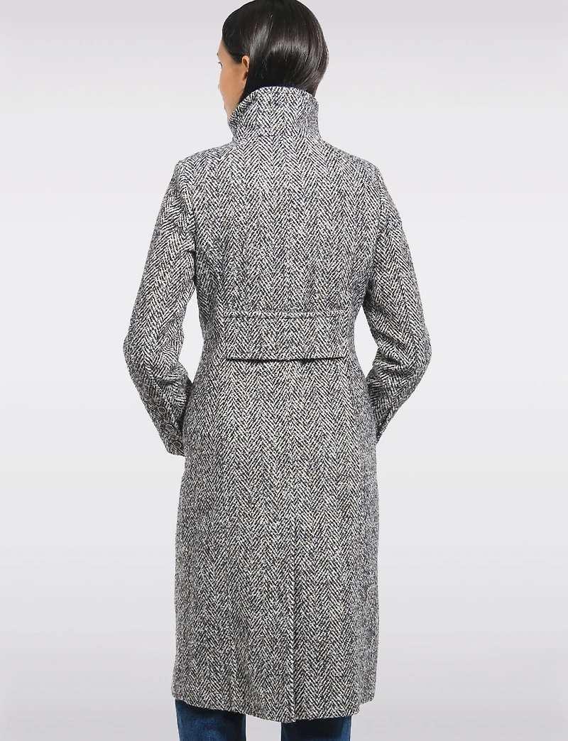Mid-length High-Collar Single Breasted Chevron Wool Blend Coat by Kenneth Cole