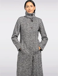 Mid-length High-Collar Single Breasted Chevron Wool Blend Coat by Kenneth Cole