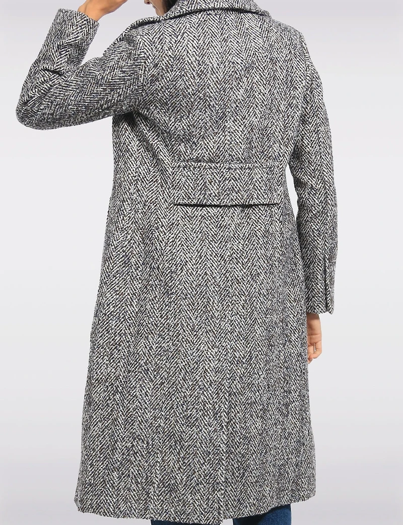Mid-length High-Collar Single Breasted Chevron Wool Blend Coat by Kenneth Cole