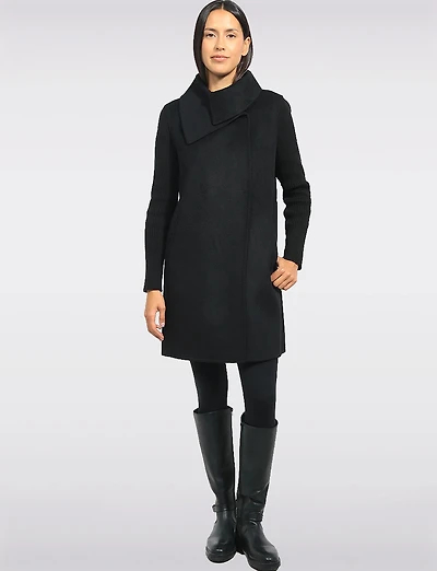 Straight Cut Hidden Double Breasted Wool Blend Knit Sleeves Coat by Kenneth Cole