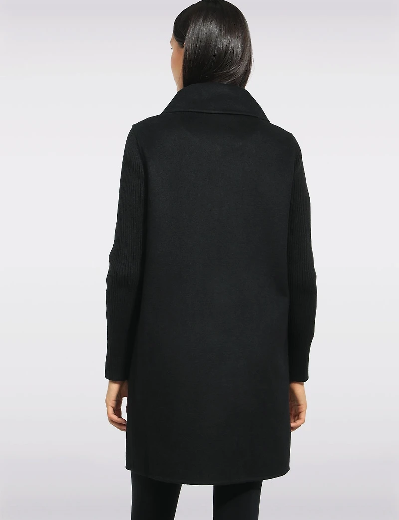 Straight Cut Hidden Double Breasted Wool Blend Knit Sleeves Coat by Kenneth Cole