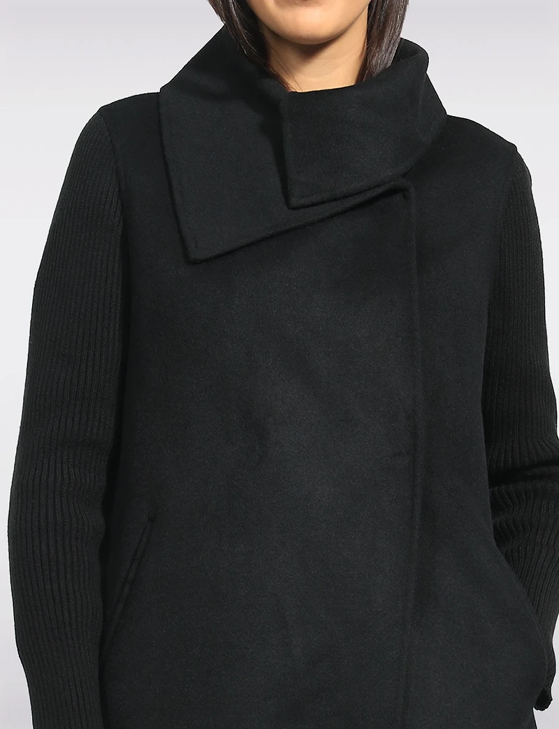 Straight Cut Hidden Double Breasted Wool Blend Knit Sleeves Coat by Kenneth Cole