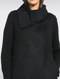 Straight Cut Hidden Double Breasted Wool Blend Knit Sleeves Coat by Kenneth Cole