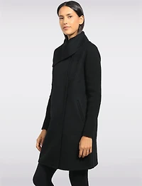 Straight Cut Hidden Double Breasted Wool Blend Knit Sleeves Coat by Kenneth Cole