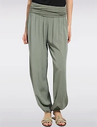 Solid Flowy Ruched Waist Band and Elastic Hem Balloon Pants by Froccella