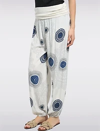 Flowy Ruched Waistband Elastic Hem Circular Print Balloon Pants by Froccella