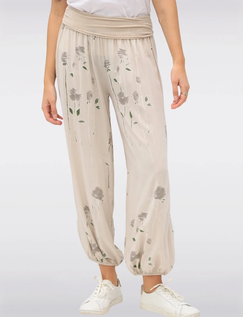 Flowy Ruched Waistband Elastic Hem Floral Print Balloon Pants by Froccella