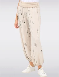 Flowy Ruched Waistband Elastic Hem Floral Print Balloon Pants by Froccella