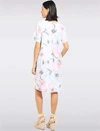 Floral Cotton Blend Short Sleeve Dress with Knit Trim & Pockets by Froccella