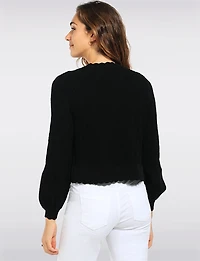 Diamond Knit Cropped Cardigan with Scalloped Edge by Elena Wang