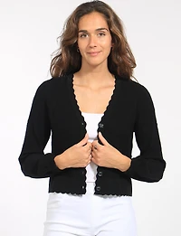Diamond Knit Cropped Cardigan with Scalloped Edge by Elena Wang