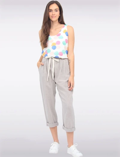 Linen Blend High Waisted Pleat Front Belted Straight Leg Pants by Froccella
