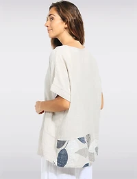 Relaxed Fit Leaf Print Cotton Short Sleeve Scoop Neck Tunic Top by Froccella