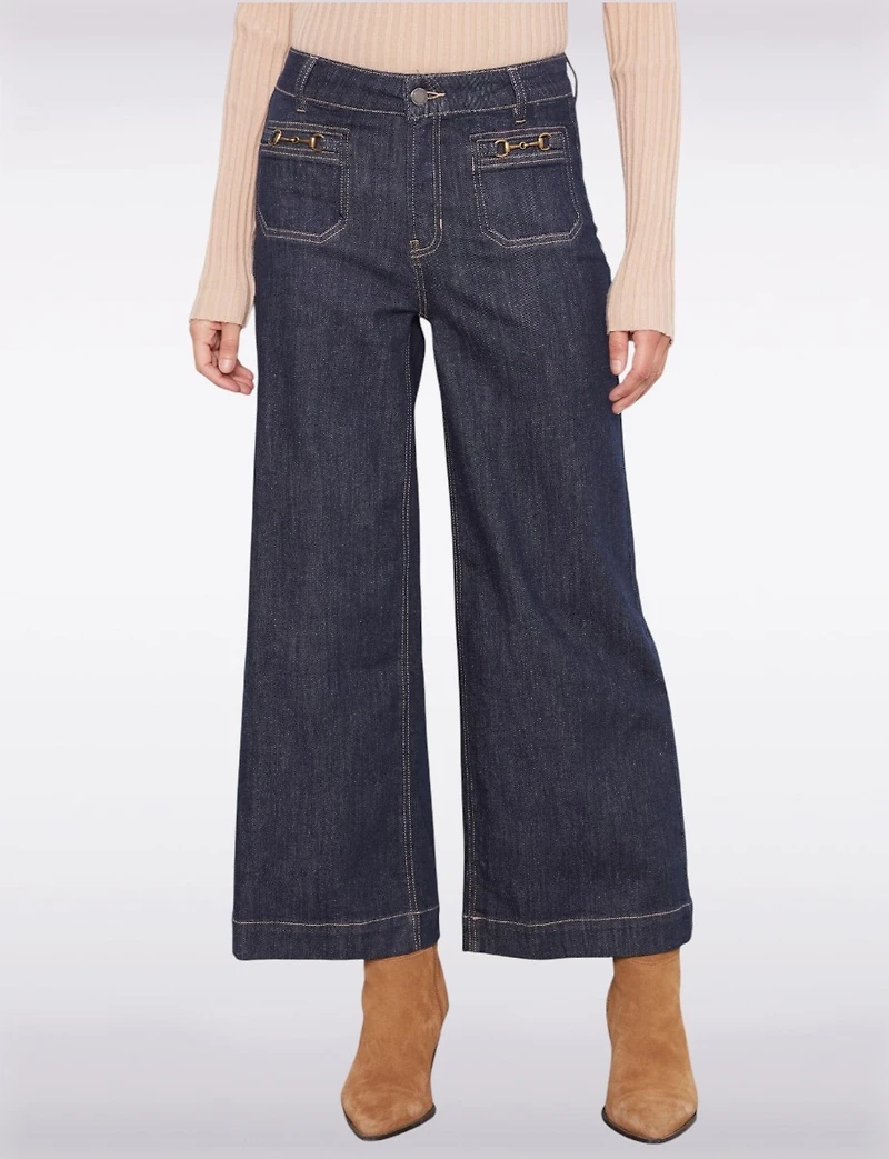 High-Rise Wide-Leg Cropped Jeans with Front Horsebit Hardware by Charlie B