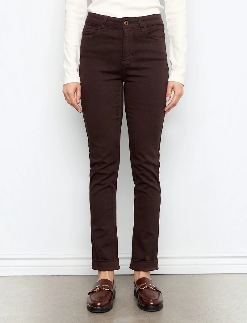 High-Rise Slim-Fit Cuffed Ankle Twill Pants by Charlie B