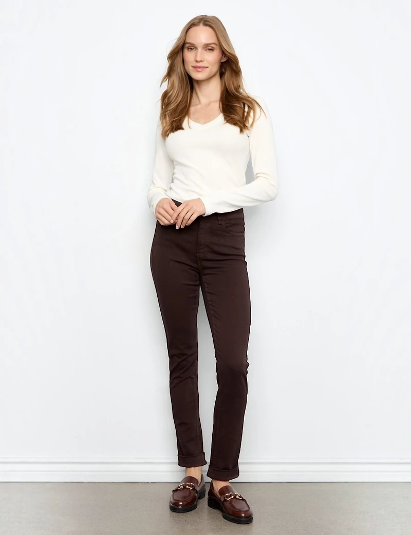 High-Rise Slim-Fit Cuffed Ankle Twill Pants by Charlie B