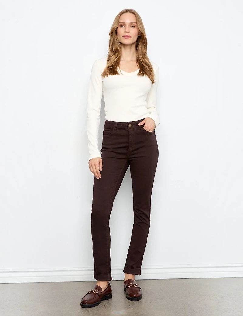 High-Rise Slim-Fit Cuffed Ankle Twill Pants by Charlie B
