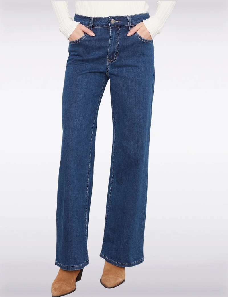 Chloe Wide Leg Mid-Rise Stretch Denim Pant by Charlie B