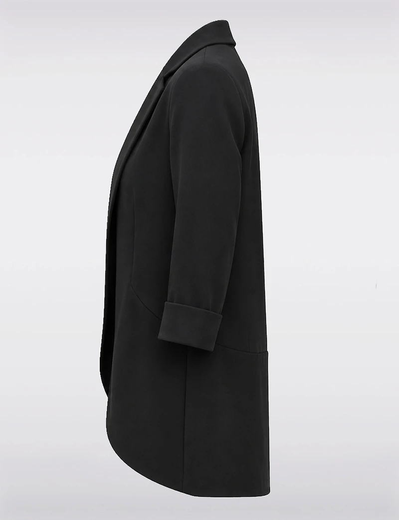 Classic Fit Stretch Blazer with Curved Hem, 3/4 Sleeves & Shawl Collar by Perle