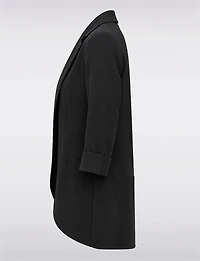 Classic Fit Stretch Blazer with Curved Hem, 3/4 Sleeves & Shawl Collar by Perle
