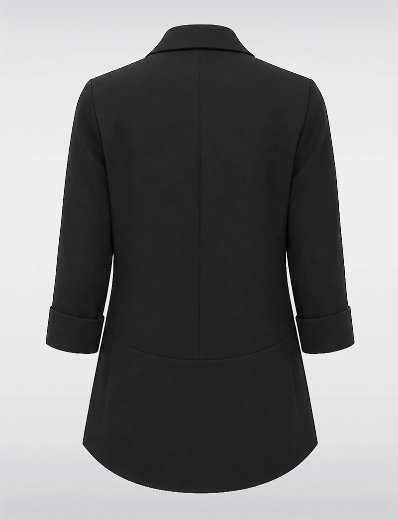 Classic Fit Stretch Blazer with Curved Hem, 3/4 Sleeves & Shawl Collar by Perle