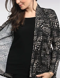 Chic Stretch Long-Sleeve Cardigan with Attached Top & Abstract Print by Perle