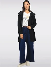 Chic Black Floral Jacquard Long Draped Cardigan with Cascade Collar by Perle