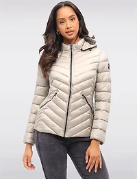 Lightweight Nora Vegan Multi-Quilted Puffer Jacket with Detachable Hood by Saki