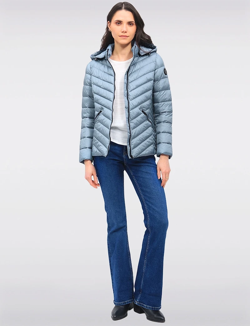 Lightweight Nora Vegan Multi-Quilted Puffer Jacket with Detachable Hood by Saki
