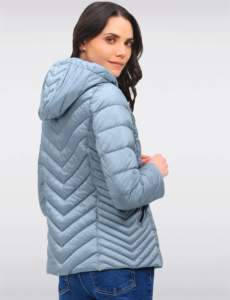 Lightweight Nora Vegan Multi-Quilted Puffer Jacket with Detachable Hood by Saki
