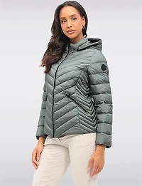 Lightweight Nora Vegan Multi-Quilted Puffer Jacket with Detachable Hood by Saki