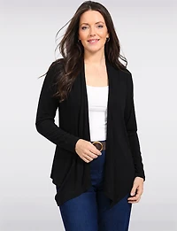 Versatile Lightweight Draped Open-Front Long-Sleeve Cardigan by Perle