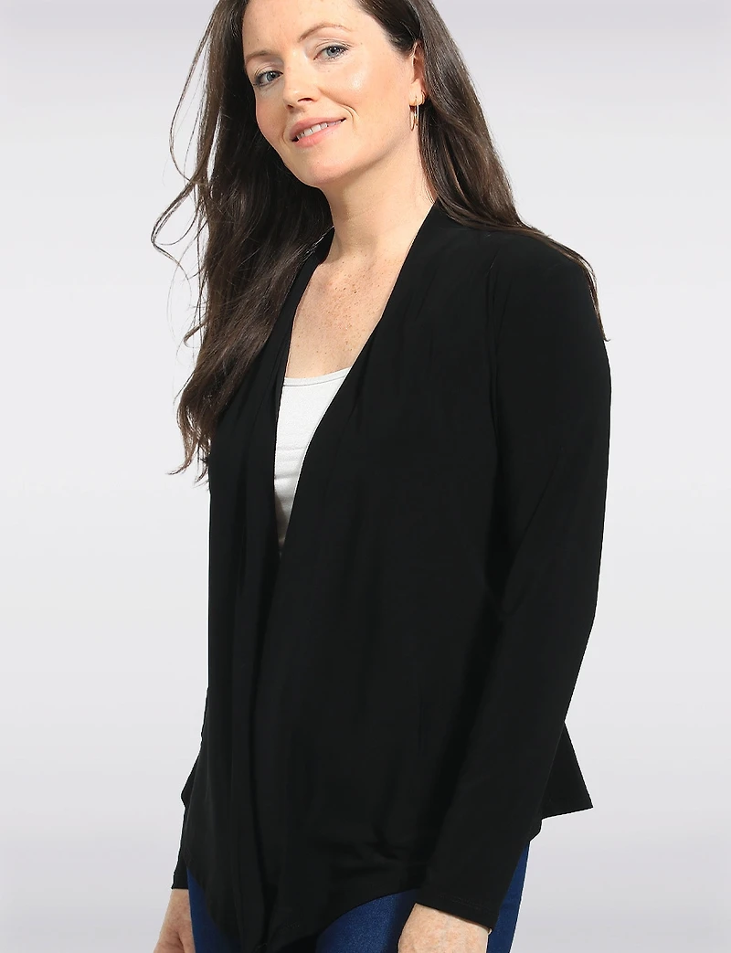 Versatile Lightweight Draped Open-Front Long-Sleeve Cardigan by Perle