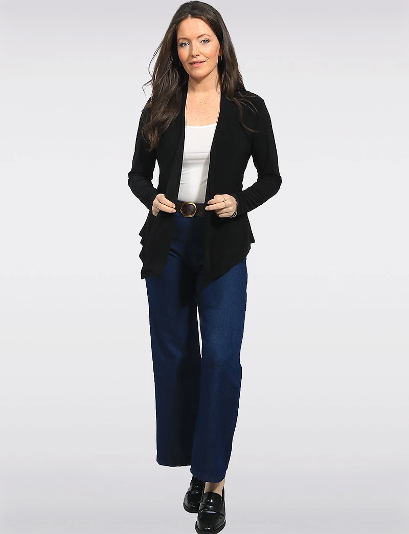 Versatile Lightweight Draped Open-Front Long-Sleeve Cardigan by Perle