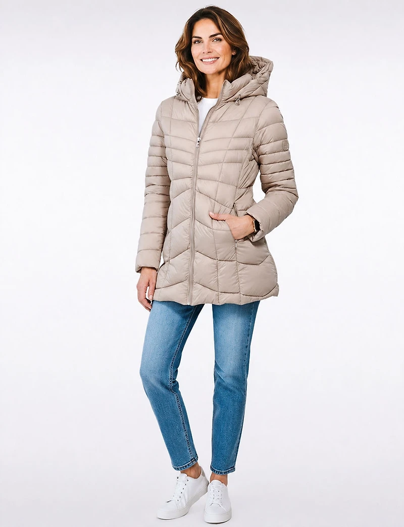 Vegan Ultra-Lightweight Active Sporty Hooded Quilted Puffer Jacket by Point Zero