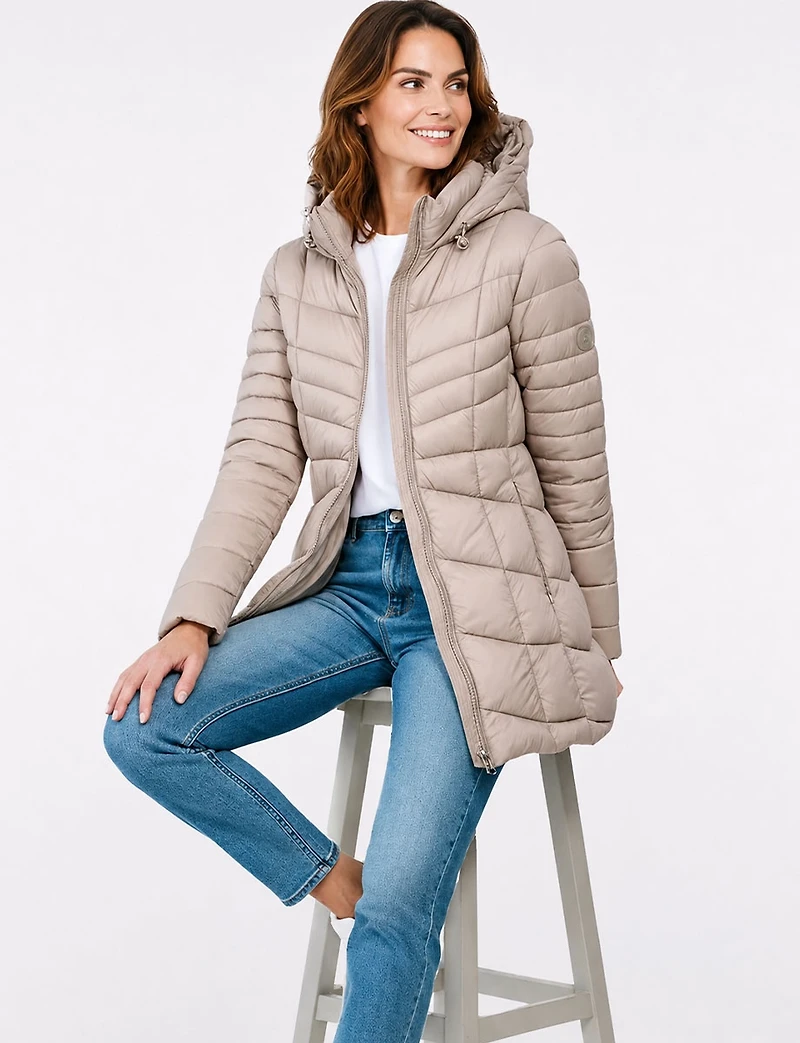 Vegan Ultra-Lightweight Active Sporty Hooded Quilted Puffer Jacket by Point Zero