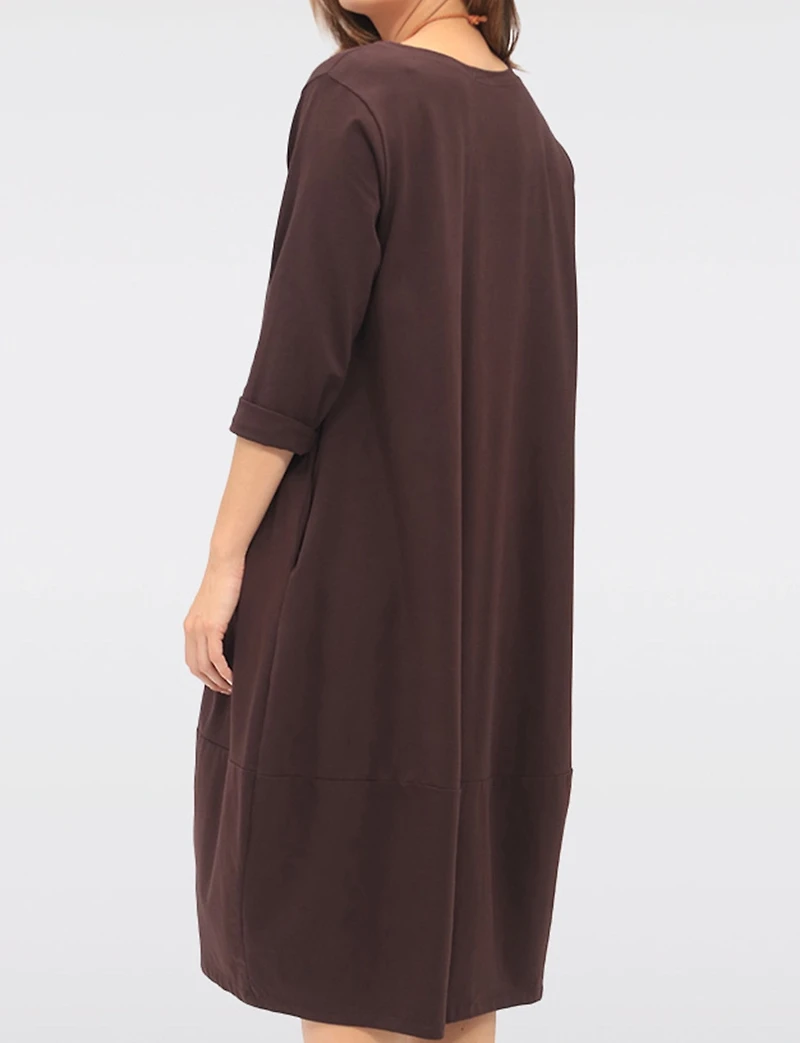 Three-Quarter Sleeve Chic Cotton Maxi Dress with Pockets & Necklace by Froccella